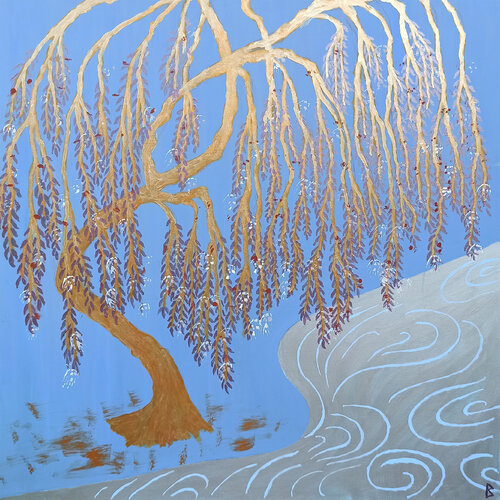 Weeping Willow by the Lake by Berit Bredahl, Painting for Sale on Select