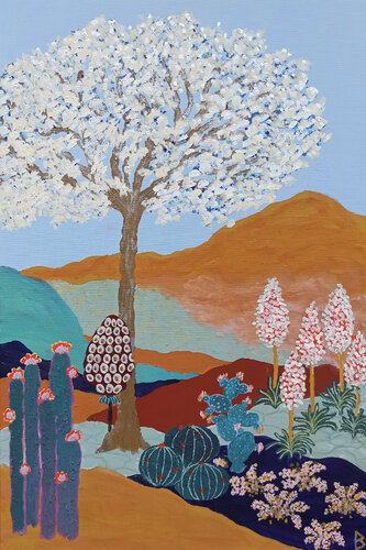 Desert Landscape with white Tree by Berit Bredahl, Painting for Sale on Select