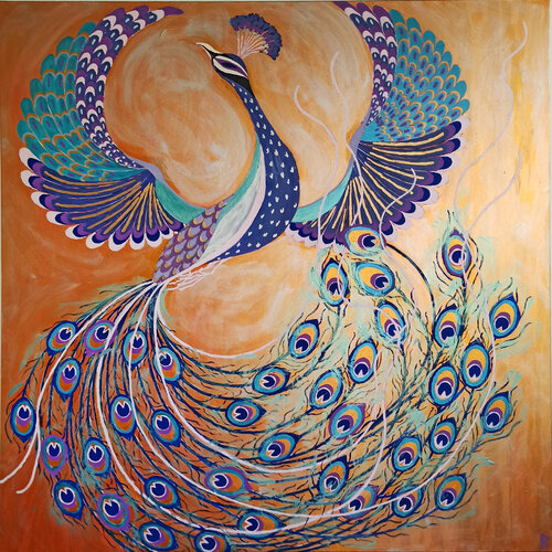 Flying Peacock by Berit Bredahl, Painting for Sale on Select