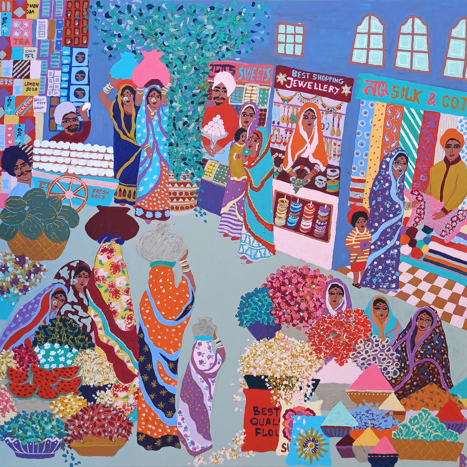 Indian Market Berit Bredahl Original painting for sale