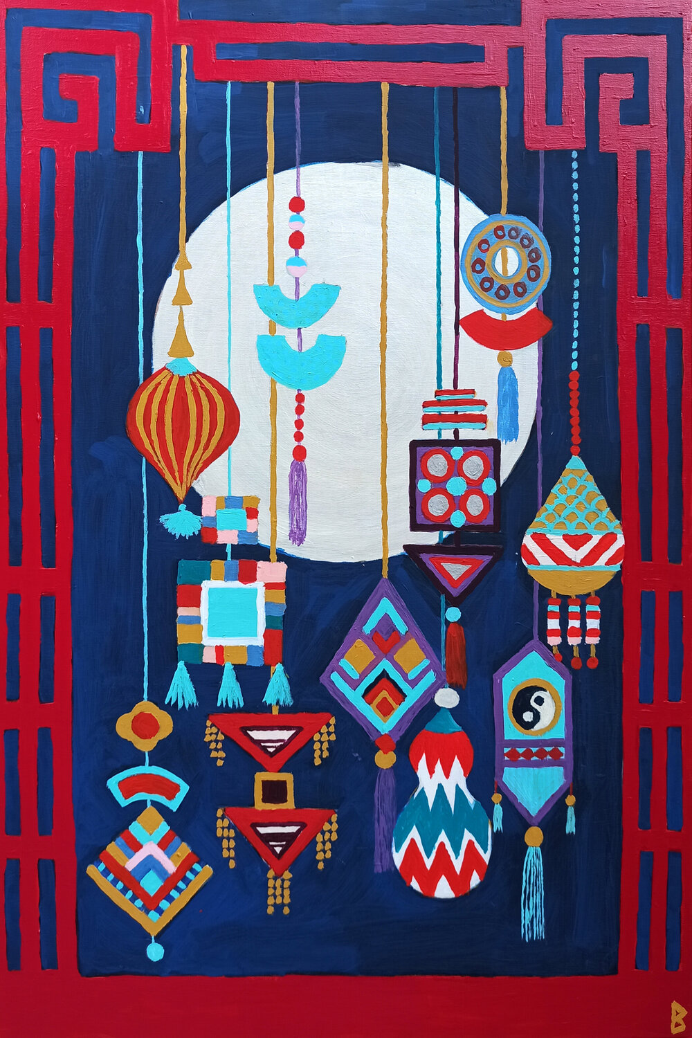 Amulets and harvest Moon Berit Bredahl Original painting for sale