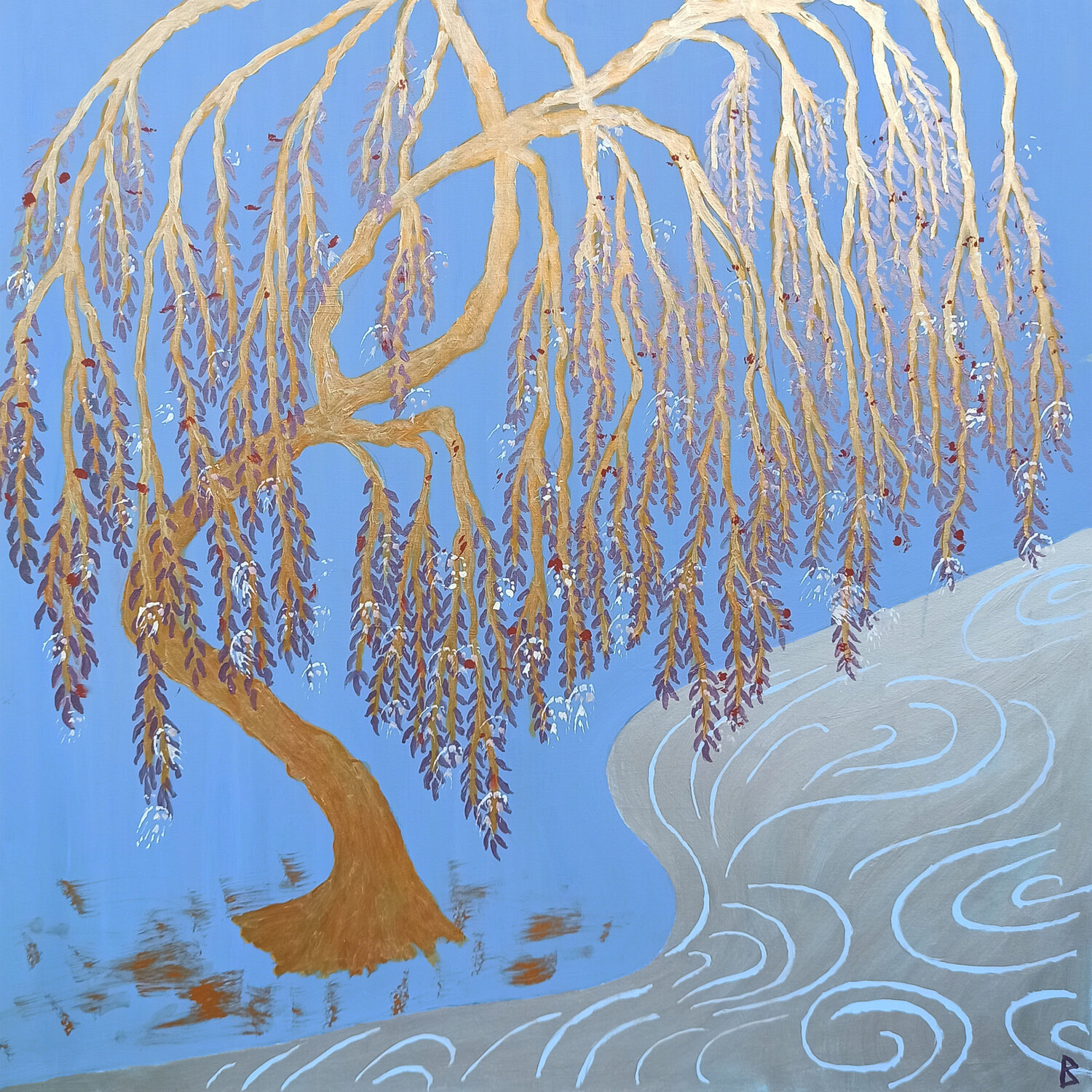 Weeping Willow by the Lake Berit Bredahl Original painting for sale