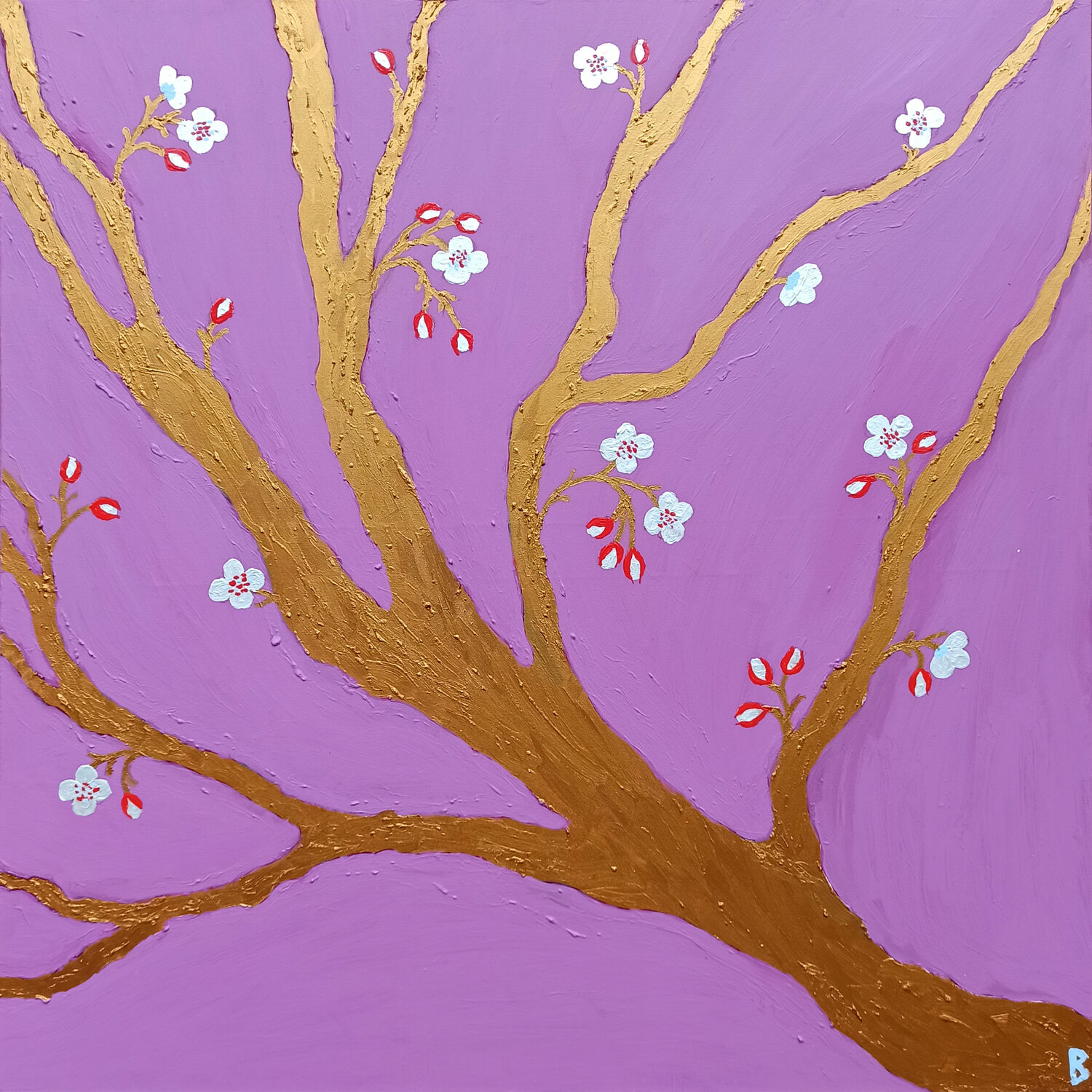 Gold Tree with fragrant Flowers Berit Bredahl Original painting for sale