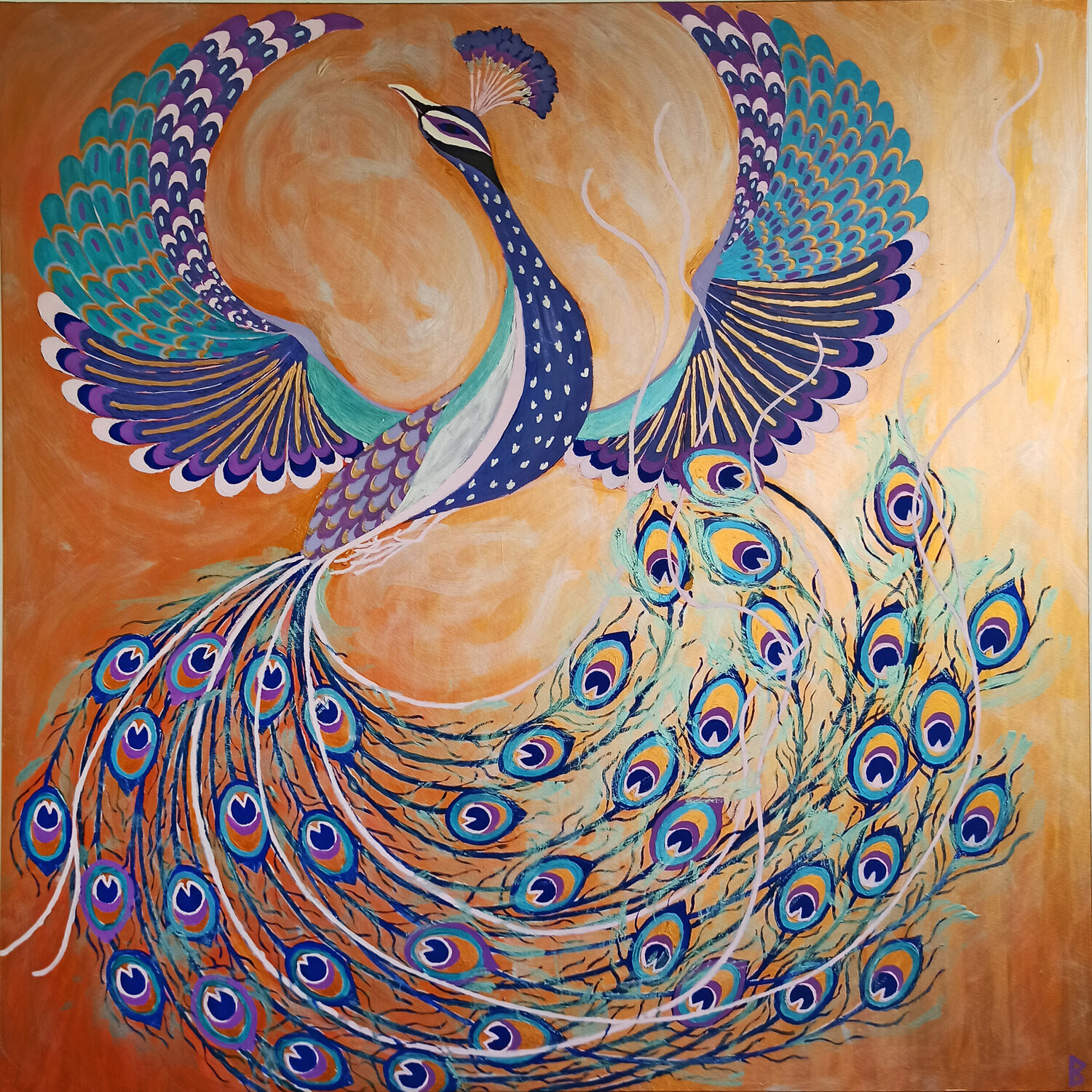 Flying Peacock Berit Bredahl Original painting for sale