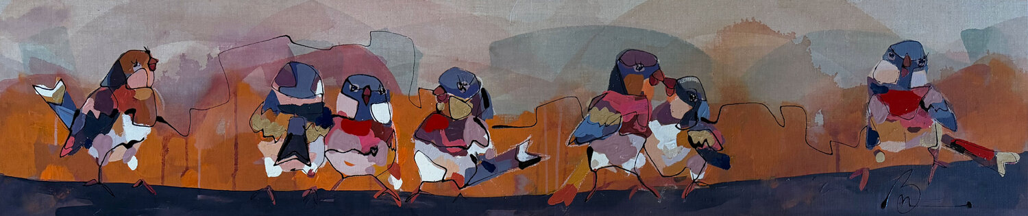 Warmig N Birdies Marieke Bekke Original painting for sale