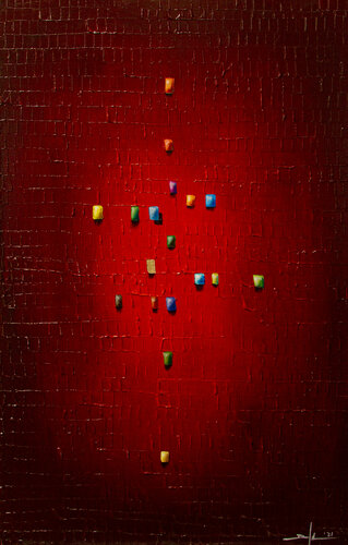 Analog Pixels / Serial Rectangles / 2021 / red / 70x110 by Danny Frede, Painting for Sale on Select