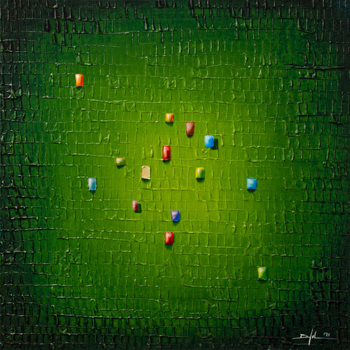 Analog Pixels / Serial Rectangles / 2021 / green / 80x80 by Danny Frede, Painting for Sale on Select