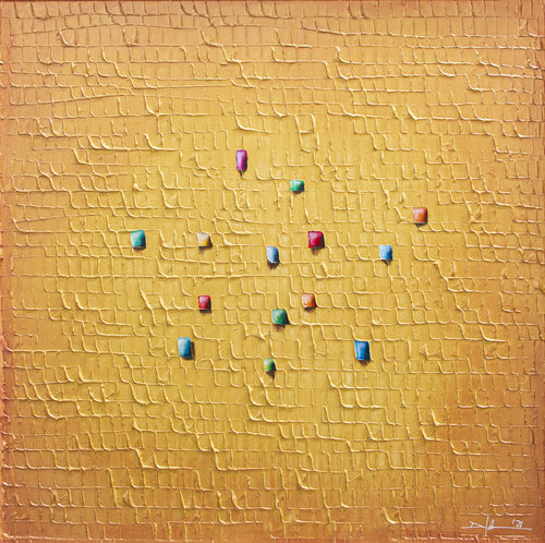 Analog Pixels / Serial Rectangles / 2022 / gold / 80x80 / RFVJ4 by Danny Frede, Painting for Sale on Select
