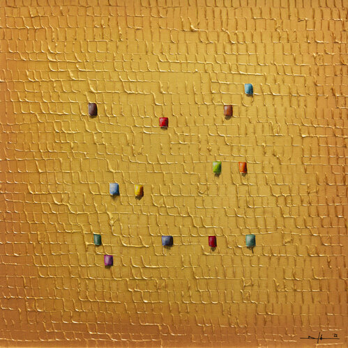 Analog Pixels / Serial Rectangles / 2022 / gold  2 / 80x80 / XSCC1 by Danny Frede, Painting for Sale on Select