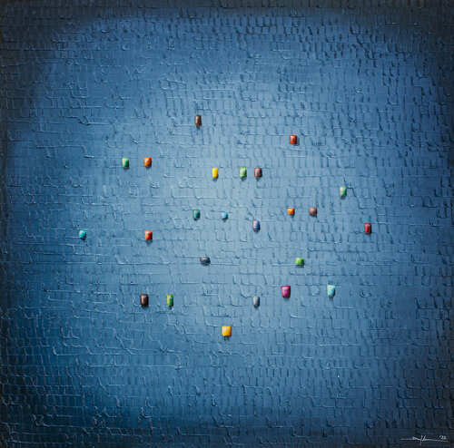 Analog Pixels / Serial Rectangles / 2022 / steelblue / 120x120 / 8JAS4 by Danny Frede, Painting for Sale on Select