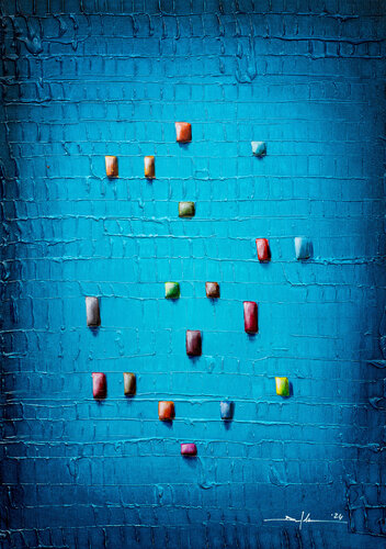 Serial Analog Pixels  / 2024/ blue / 50x70 / 87LOQ by Danny Frede, Painting for Sale on Select
