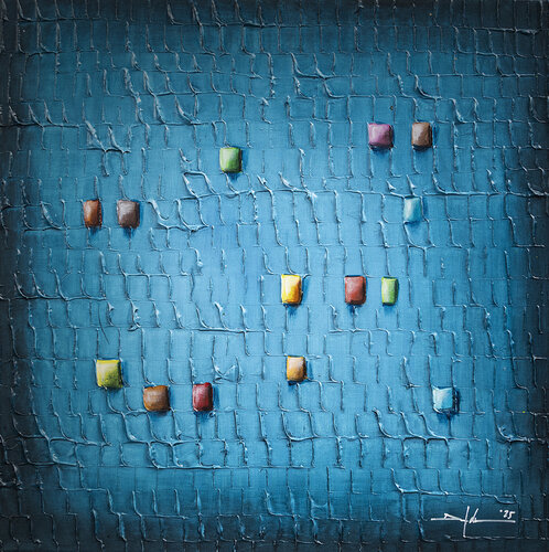 PIXELS / 2025 / blue / 50x50 / EXDB4 by Danny Frede, Painting for Sale on Select