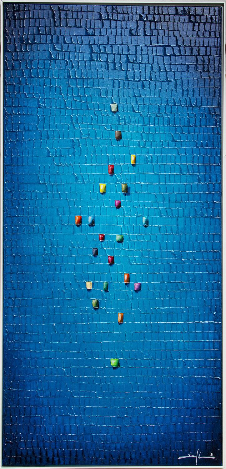 Analog Pixels / Serial Rectangles / 2021 / blue / 70x150 Danny Frede Original painting for sale