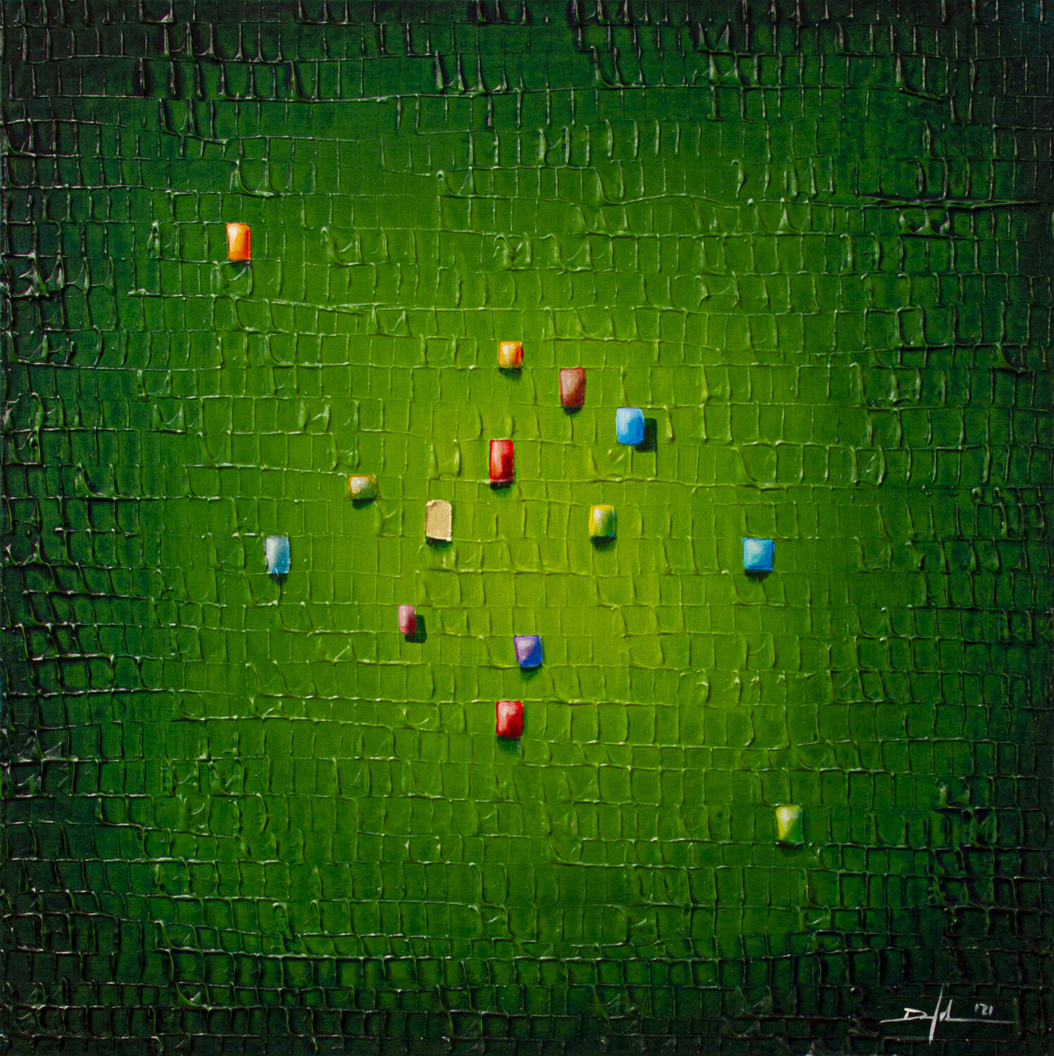 Analog Pixels / Serial Rectangles / 2021 / green / 80x80 Danny Frede Original painting for sale