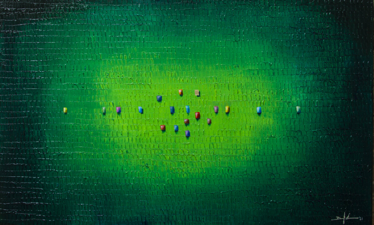 Analog Pixels / Serial Rectangles / 2021 / green / 180x110 Danny Frede Original painting for sale