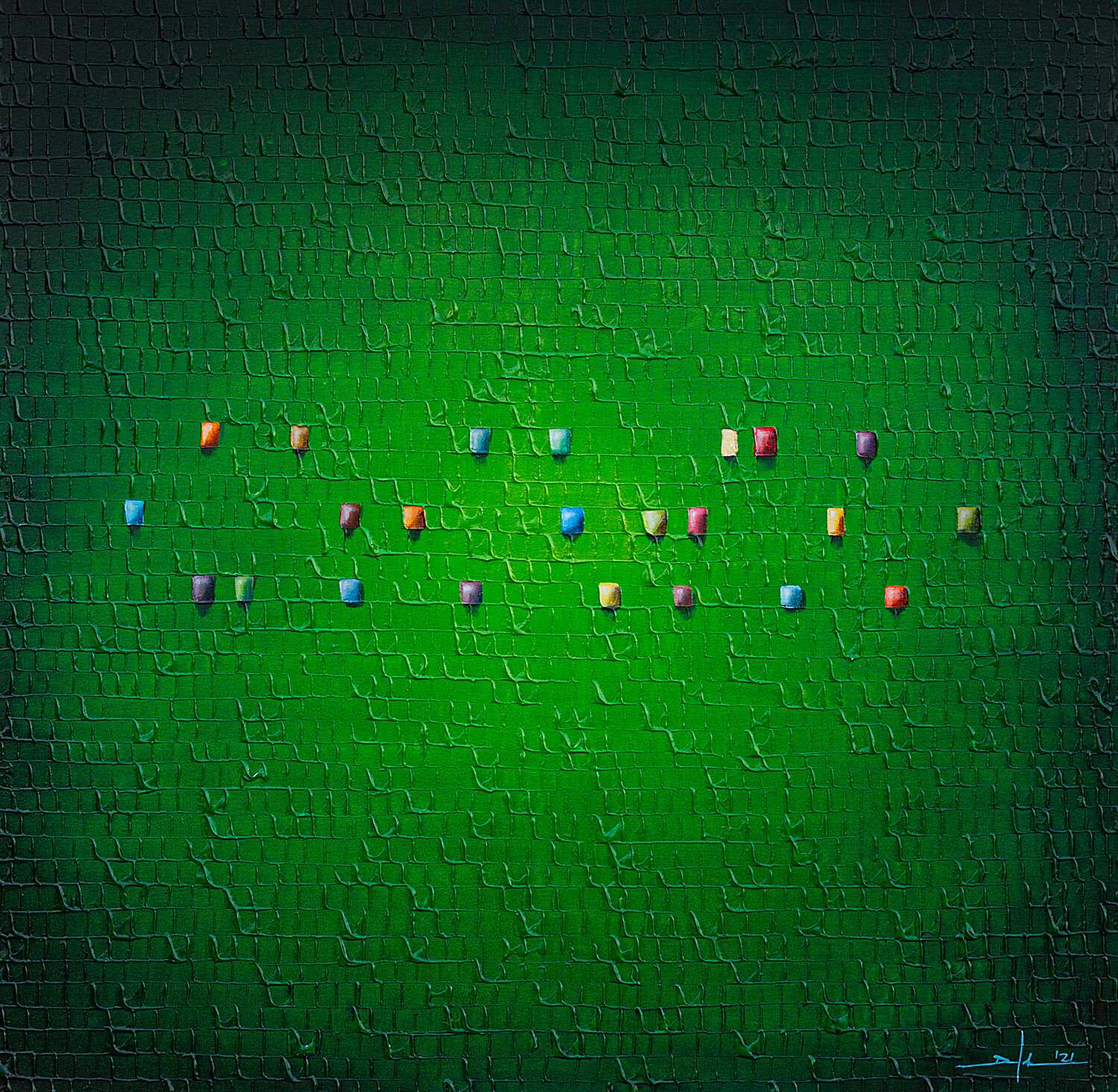 Serial Analog Pixels / 2021 / green / 120x120 / FCCV5 Danny Frede Original painting for sale