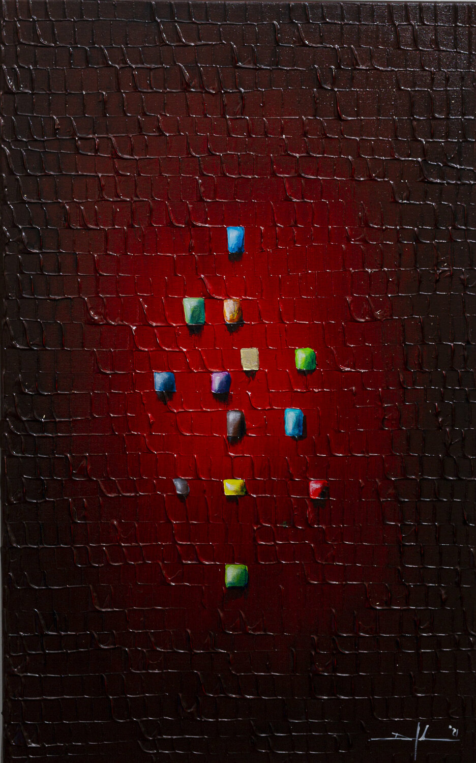Serial Analog Pixels / 2021 / red 2 / 50x80 Danny Frede Original painting for sale