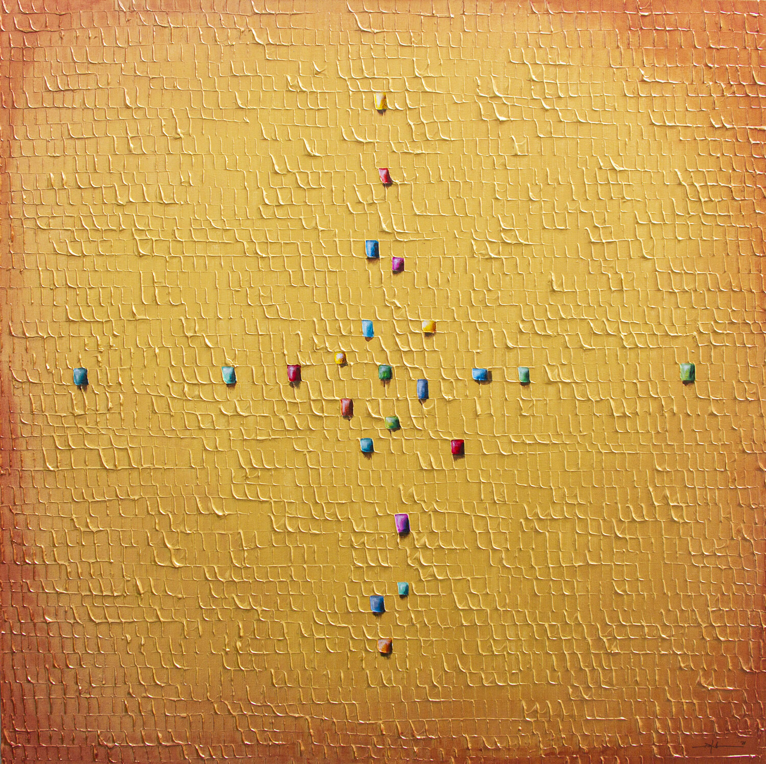 Analog Pixels / Serial Rectangles / 2022 / gold / 120x120 Danny Frede Original painting for sale