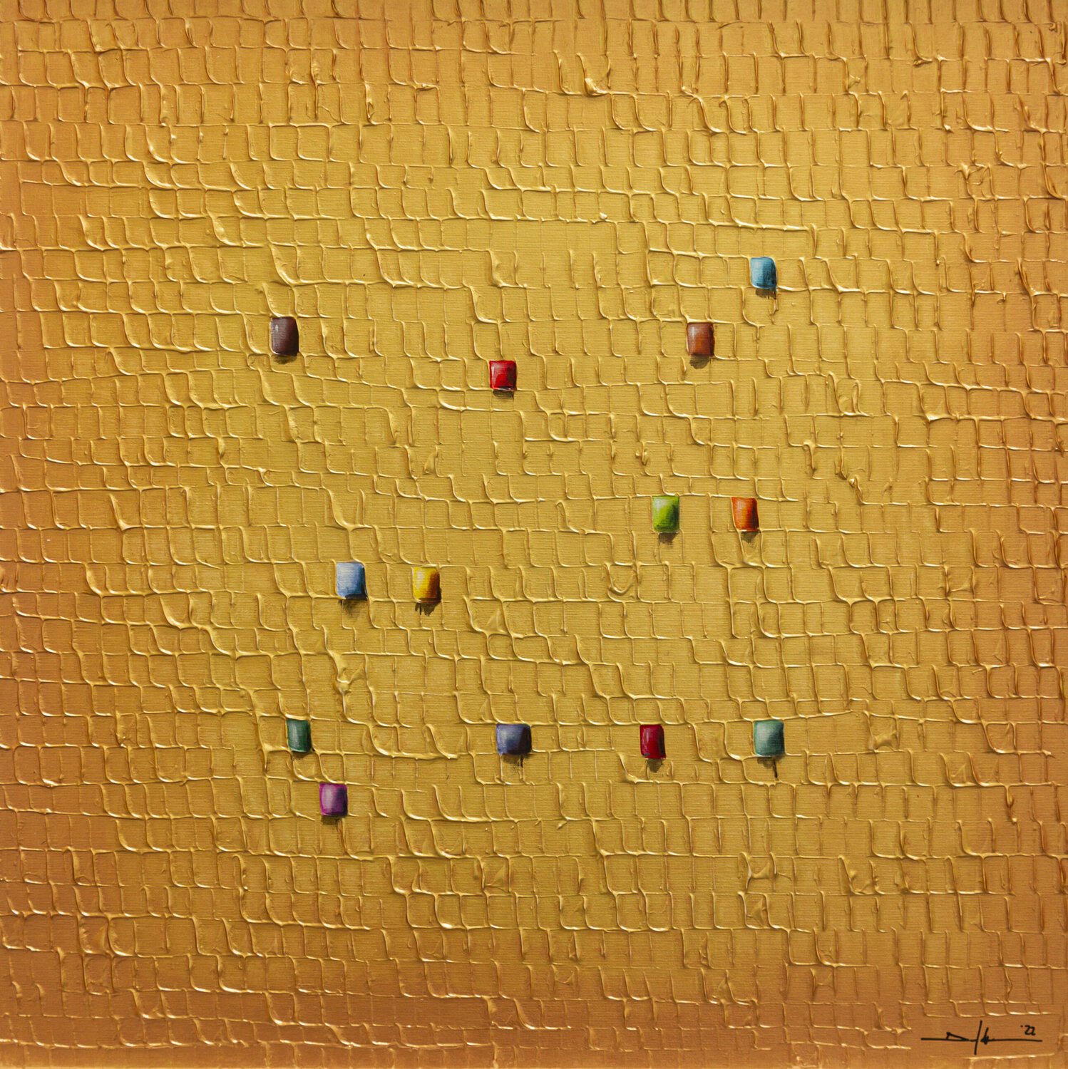 Analog Pixels / Serial Rectangles / 2022 / gold  2 / 80x80 / XSCC1 Danny Frede Original painting for sale