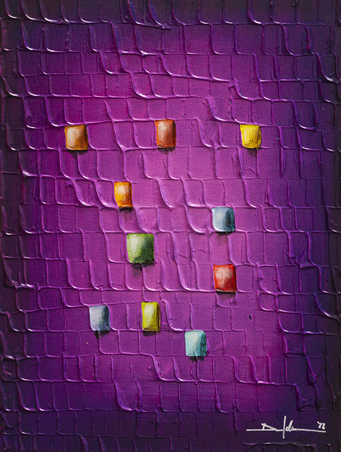 Analog Pixels / Serial Rectangles / 2022 / magenta / 30x40 Danny Frede Original painting for sale