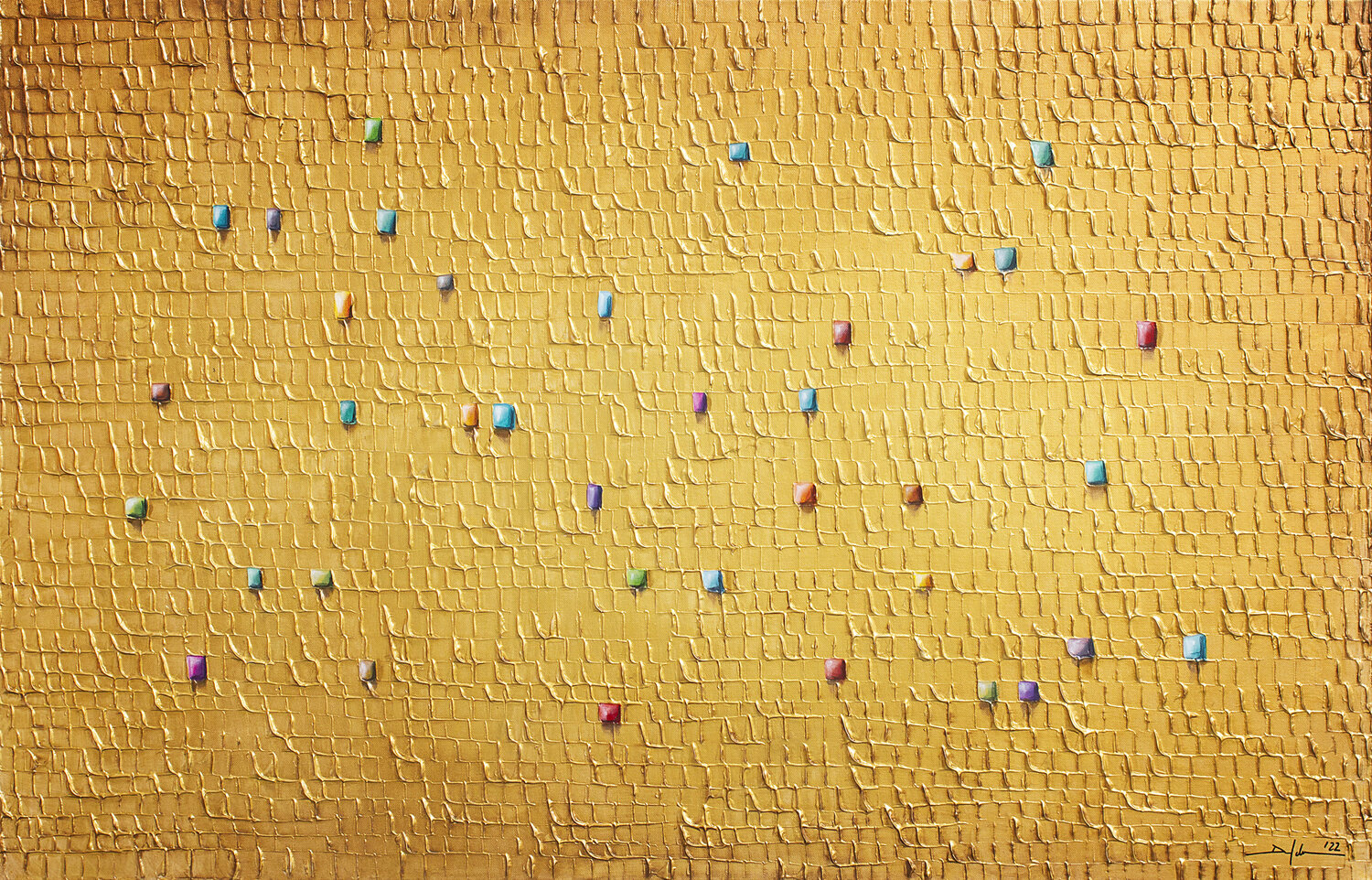 Analog Pixels / Serial Rectangles / 2022 / gold / 140x90 / EDD5 Danny Frede Original painting for sale