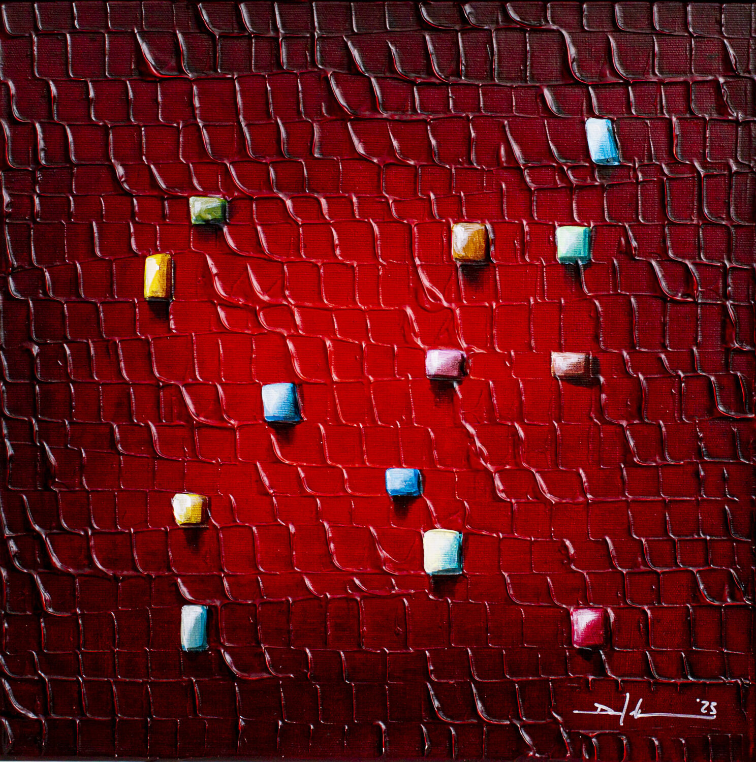 Serial Analog Pixels / 40x40 / red / 2023 / 5TTLS Danny Frede Original painting for sale