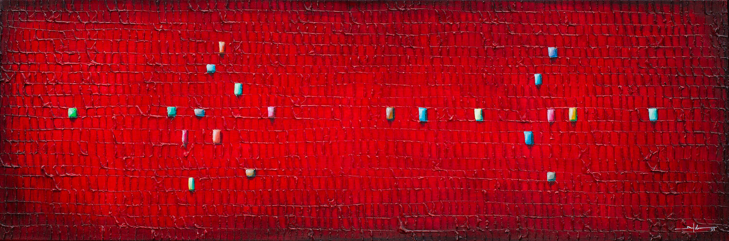 Analog Pixels / Serial Rectangles / 2021 / red / 180x60 / 4KL4 Danny Frede Original painting for sale