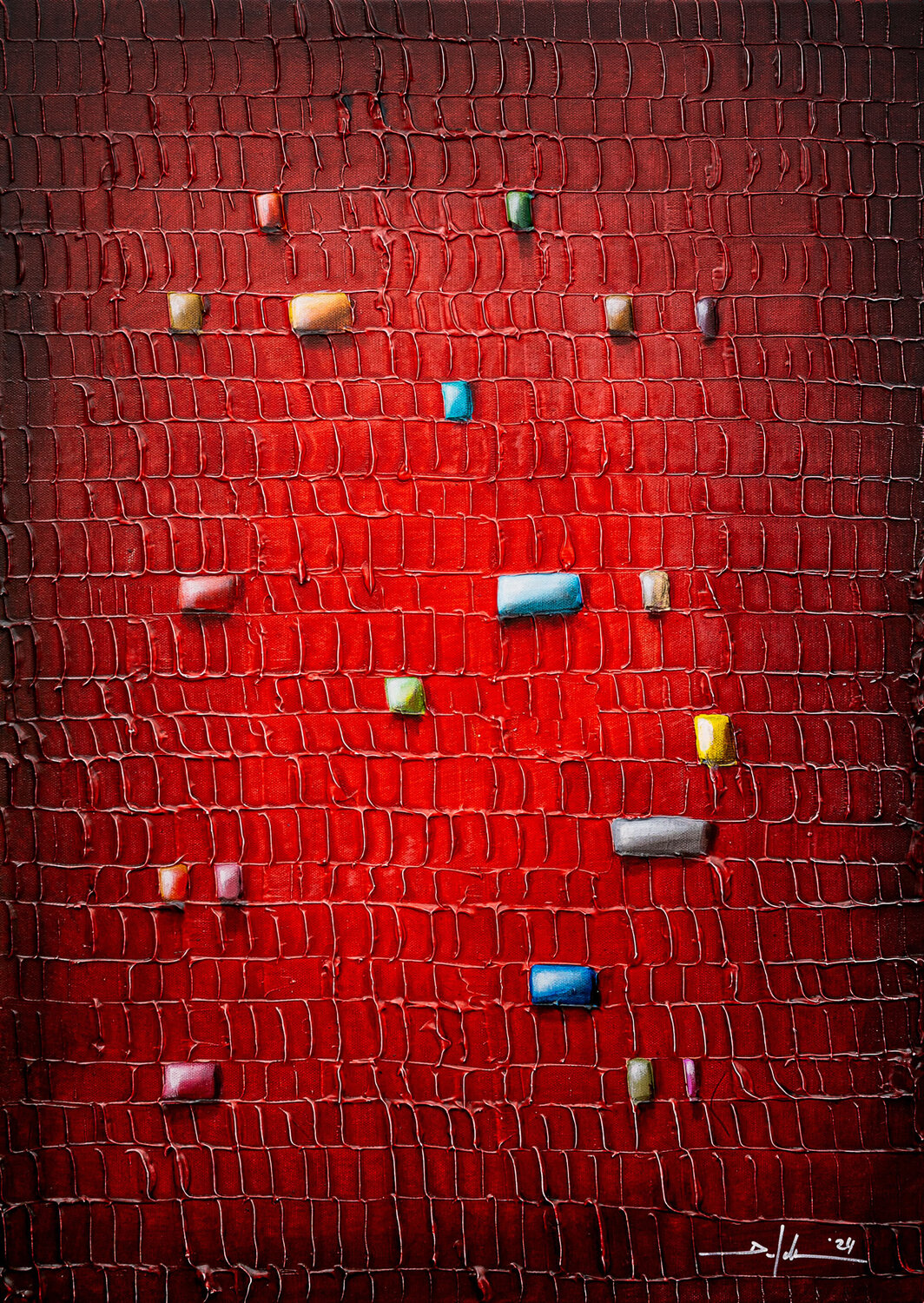 Serial Analog Pixels  / 2024/ red / 50x70 / L8KKS Danny Frede Original painting for sale