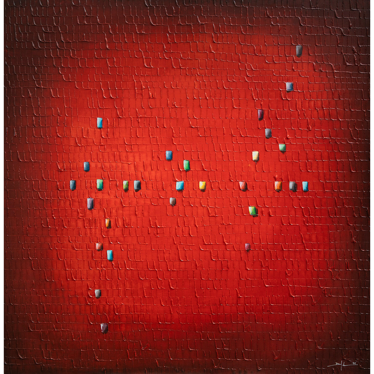 PIXELS / 2025 / red / 120x120 / JQCYY Danny Frede Original painting for sale