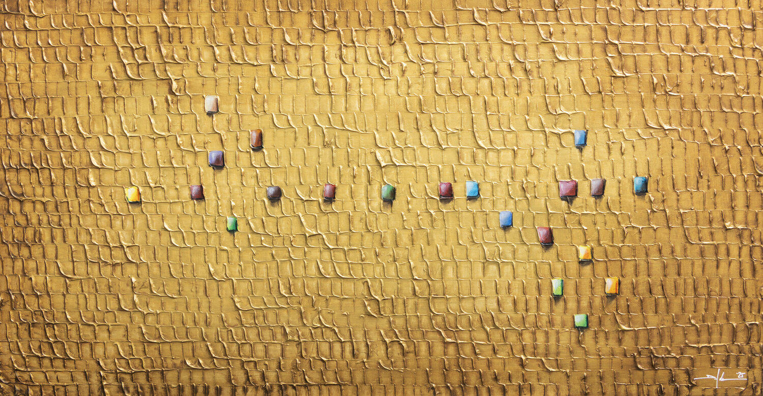 PIXELS / 2025 / gold / 120x60 / W7MB9 Danny Frede Original painting for sale