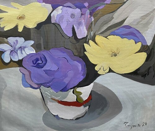 Serenade in Violet and Yellow by Fatmir Tufina, Painting for Sale on Select