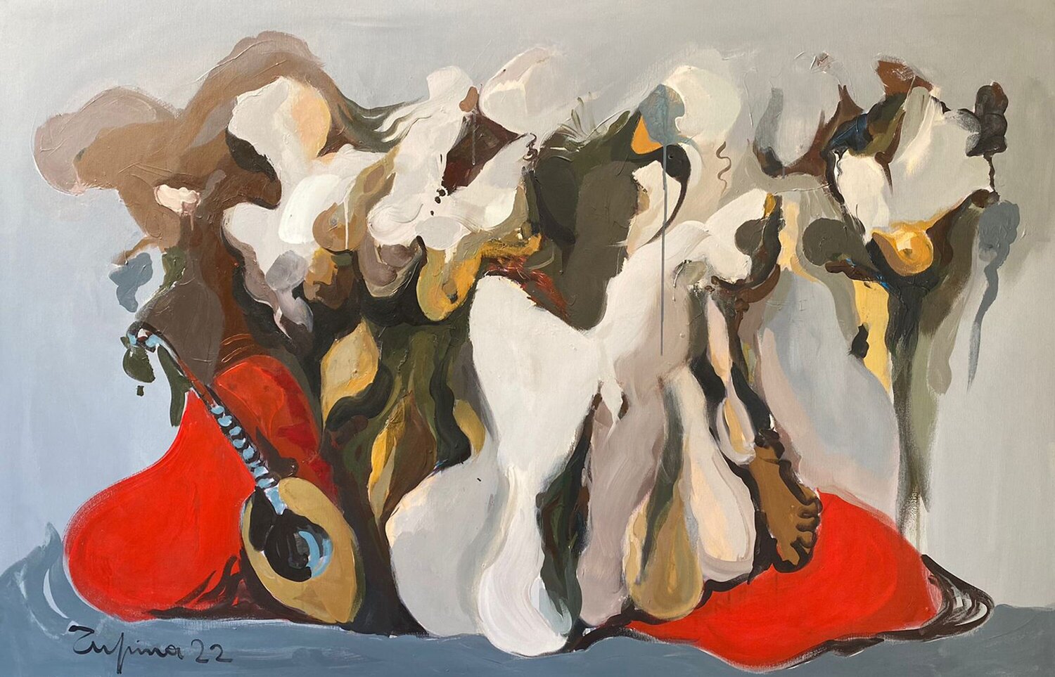 Women figure with instrument Fatmir Tufina Original painting for sale