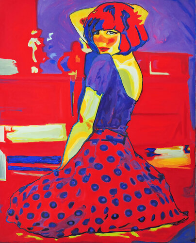 Portrait of the woman in red. von Raquel Sarángello, Malerei kaufen auf Select