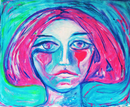 Madonna- portrait in pink- magenta von Raquel Sarángello, Malerei kaufen auf Select