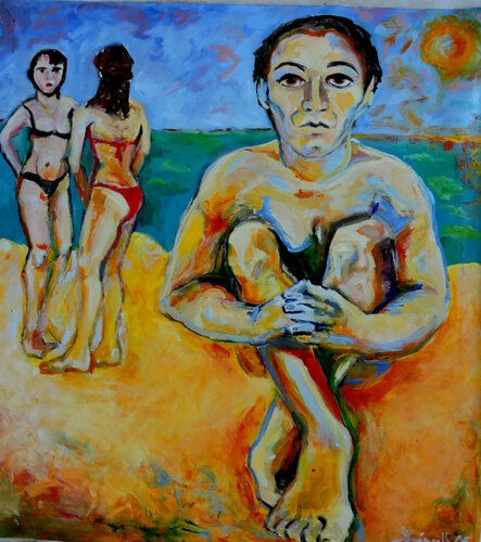 By the sea The observer beach by Raquel Sarángello, Painting for Sale on Select