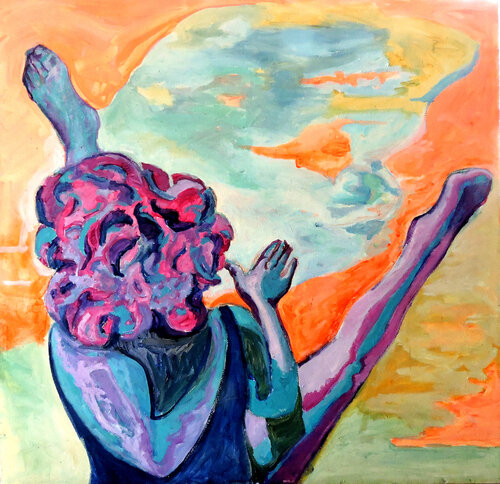 She plays on the beach by the sea. von Raquel Sarángello, Malerei kaufen auf Select