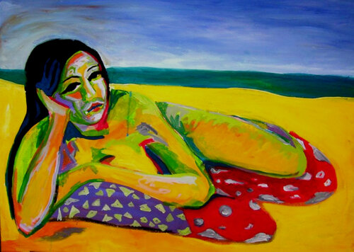 Homage to Gauguin beach. Summer memories von Raquel Sarángello, Malerei kaufen auf Select
