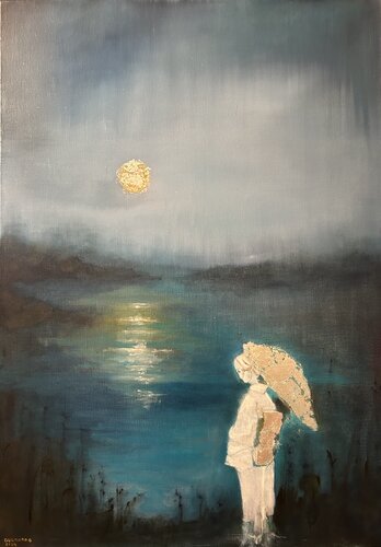 La lune pensive by Lisbeth Buonanno, Painting for Sale on Select