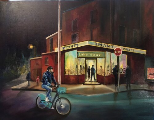 Urban night life by Lisbeth Buonanno, Painting for Sale on Select