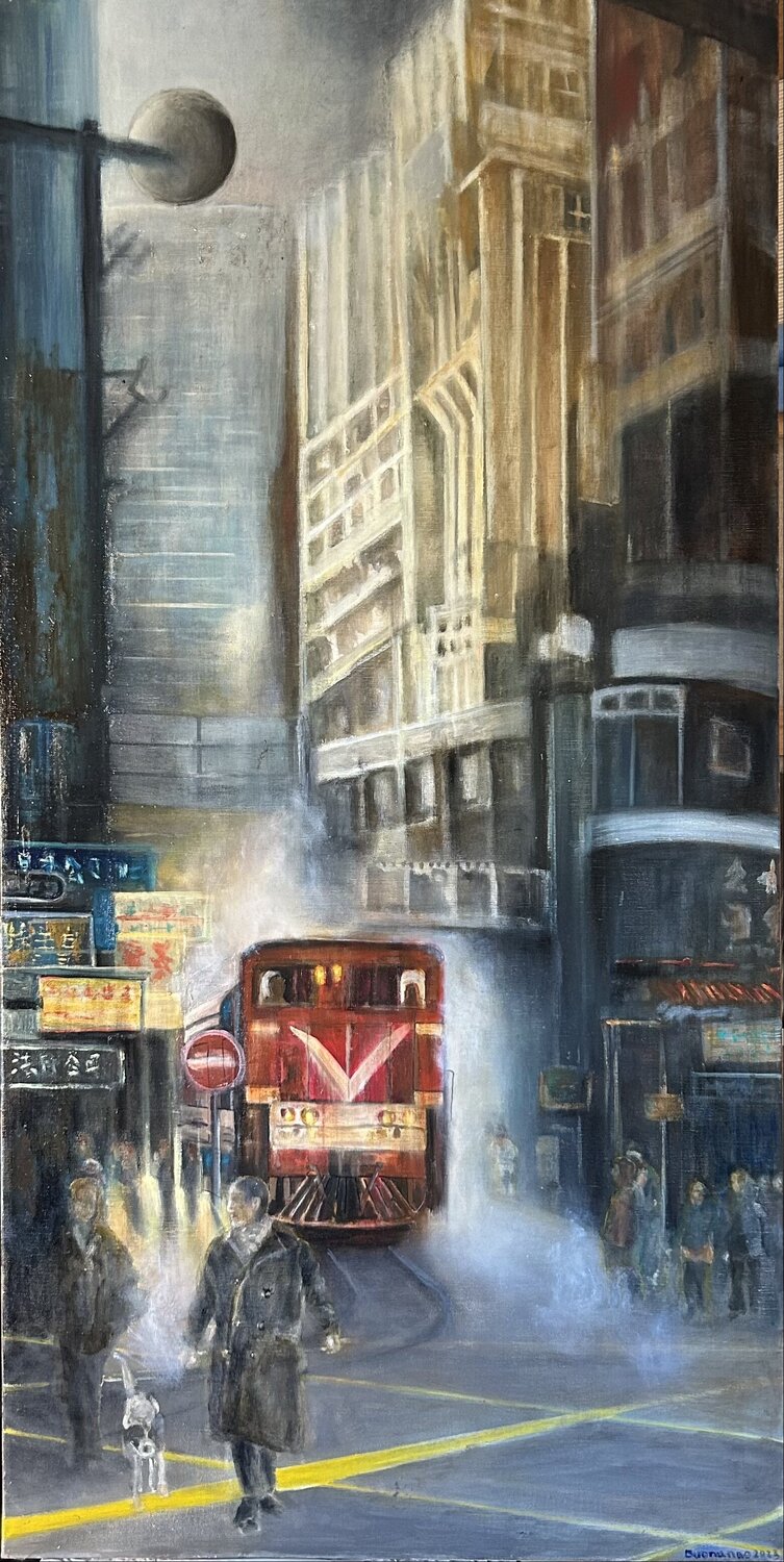 Hanoï-Hong kong by night Lisbeth Buonanno Original painting for sale