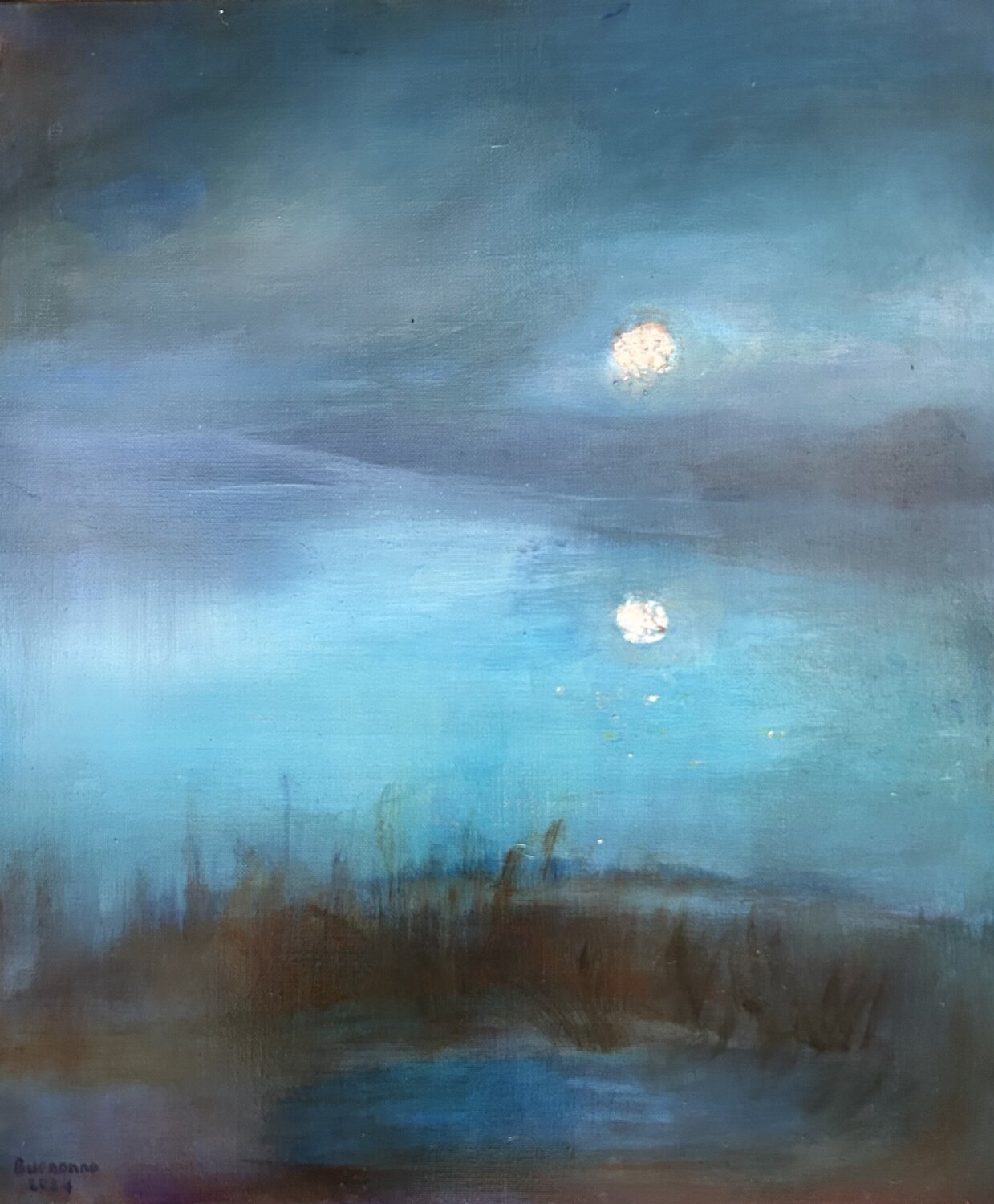 Eclats de lune sur des eaux tranquilles Lisbeth Buonanno Original painting for sale