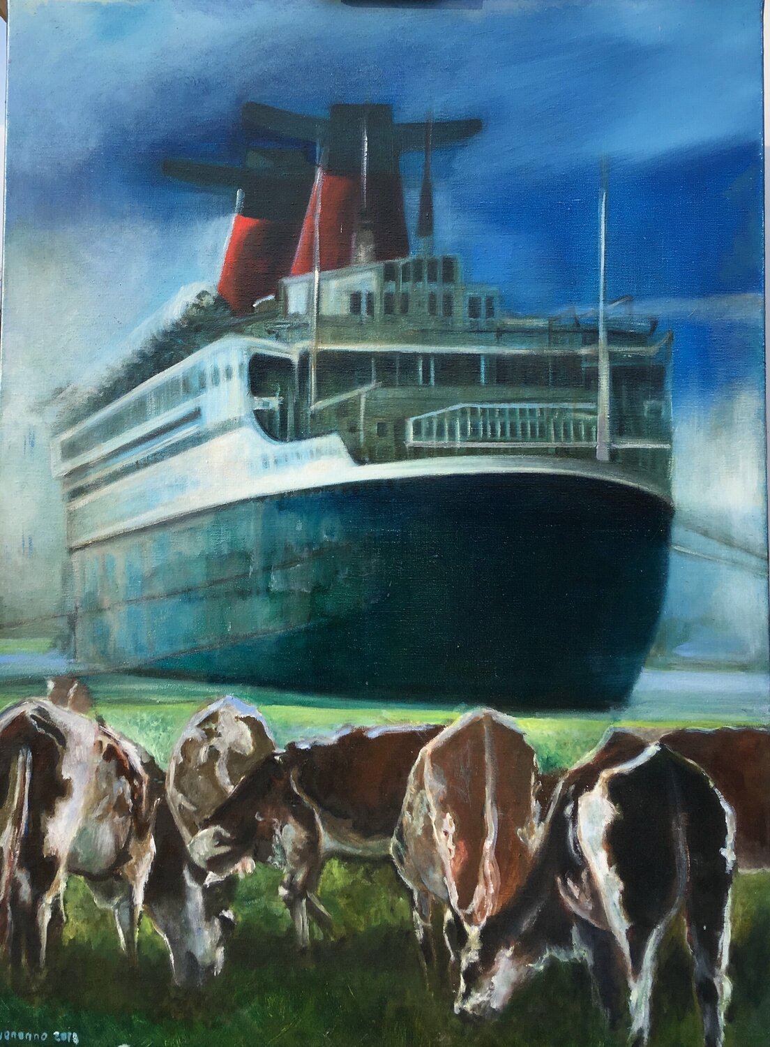Le ruban bleu  Le Normandie Lisbeth Buonanno Original painting for sale