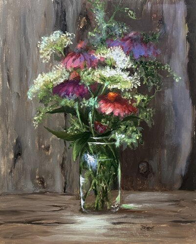 Echinacea With Wood Plank by Julia Bright, Painting for Sale on Select