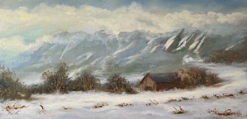 The Flatirons In Winter by Julia Bright, Painting for Sale on Select