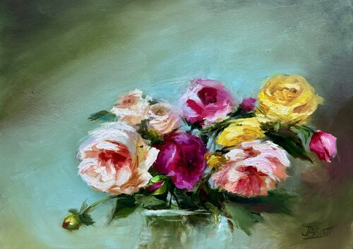 Roses In Quiet Emptiness by Julia Bright, Painting for Sale on Select