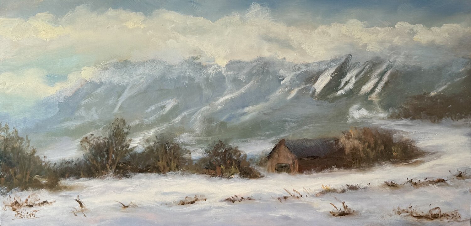 The Flatirons In Winter Julia Bright Original painting for sale