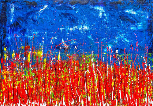 PoppyField on the Lake by Sven Bode, Painting for Sale on Select