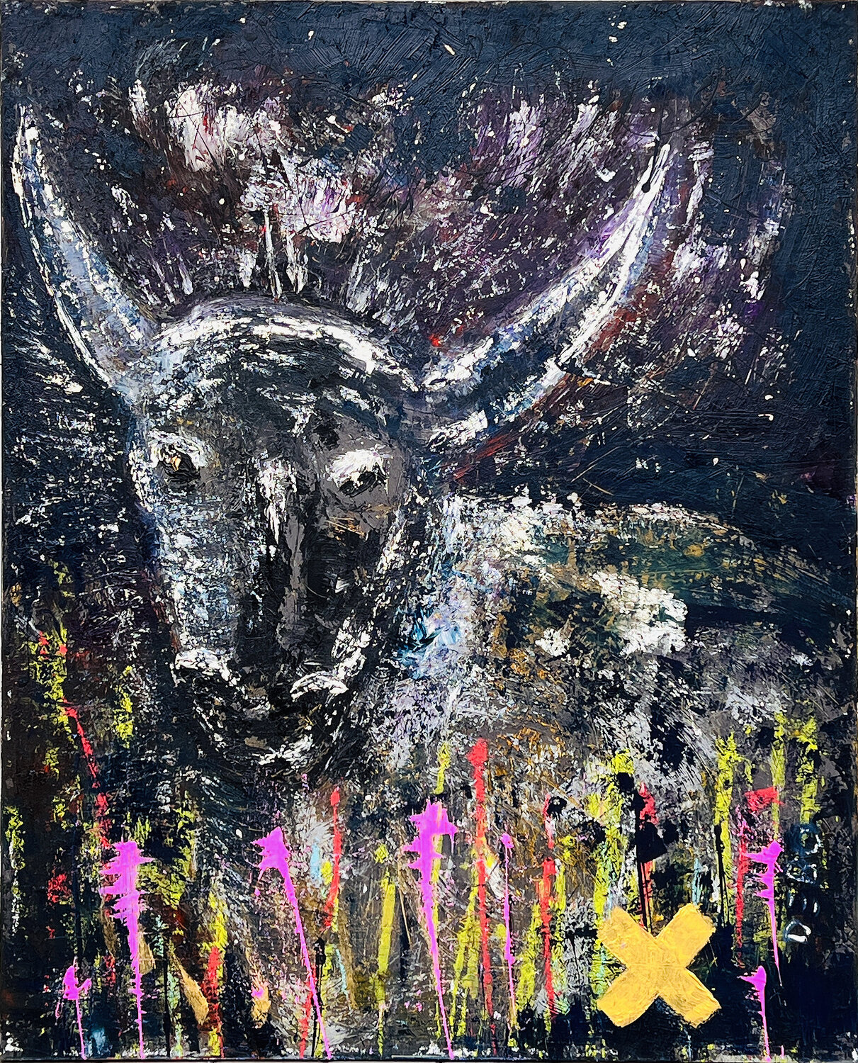 Young Bull at Night - by Sven Debo Bode Sven Bode Original painting for sale
