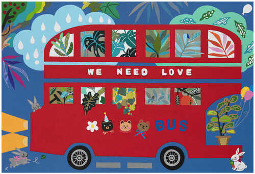 Plant School Bus (Red School Bus) by Mia Kim, Painting for Sale on Select