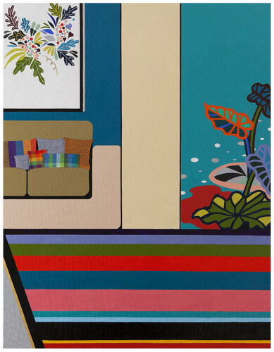 Comfortable indoor space with sofa and  Carpet by Mia Kim, Painting for Sale on Select
